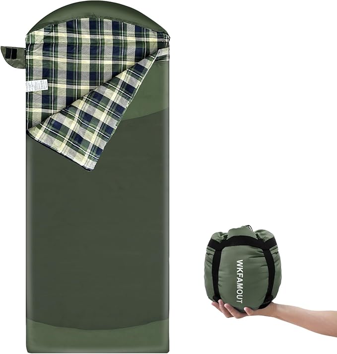 Backpacking Flannel Sleeping Bag Lightweight for Adults Hiking Ultralight Compact Sleeping Bag Portable Warm Weather Summer with Compression Sack