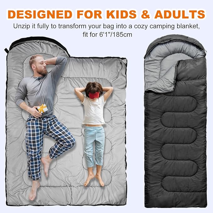 Sleeping Bags for Adults Cold Weather & Warm - Backpacking Camping Sleeping Bag for Kids 10-12, Girls, Boys - Lightweight Compact with Compact Bag for Outdoor & Indoor