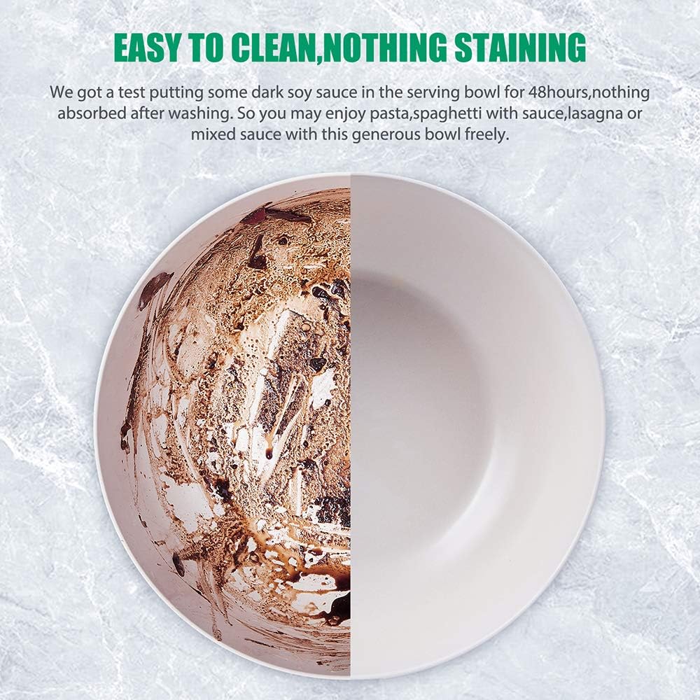 10” Bamboo Fiber Large Salad Serving Bowl Set with Wooden Lid & Servers, 3.5Qt Big Bowl with Utensils for Mixing Salad,Fruit,Pasta,Lightweight & Dishwasher Safe, Ideal Gift for Home - Matte White