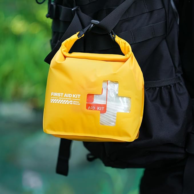 RHINO RESCUE Waterproof First Aid Kit, Lightweight Boat Dry Bag, Emergency Survival Supplies for Outdoor Kayak Floating Swimming & Camping FSA HSA Eligible (Yellow)