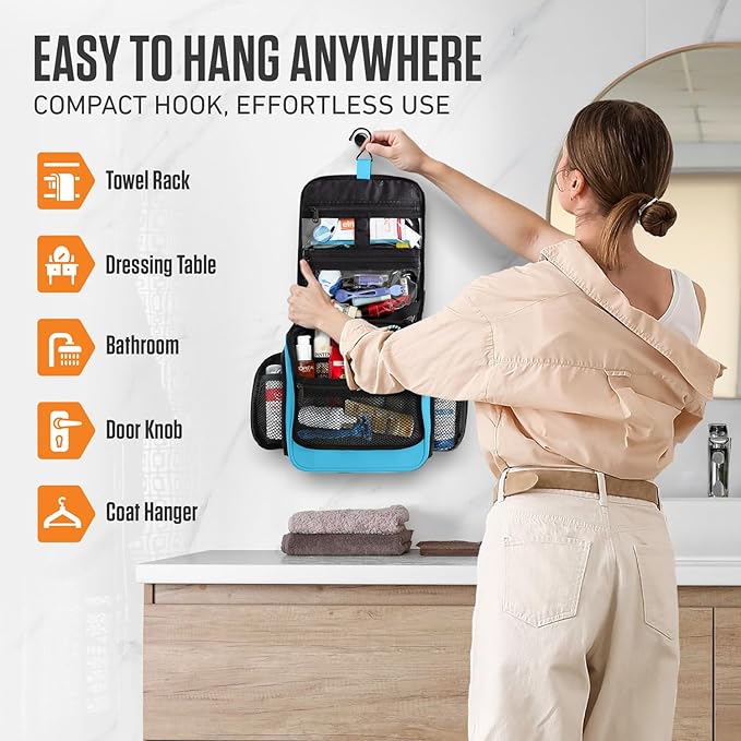 VENTURE 4TH Hanging Travel Toiletry Bag for Women & Men - Travel Organizer with Expandable Compartments & Removable Clear Pouch for Toiletries (Light Blue)