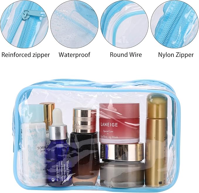 Tbestmax 10 Pack Clear Cosmetic Bags Makeup Bags Portable Waterproof TSA Approved Travel Toiletry Bags Organizer