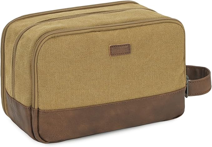 WANDF Travel Toiletry Bag for Men Large Toiletries Shaving Bag Water Resistant Hanging Dopp Kit Travel Accessories Bag for Women Men (Khaki)