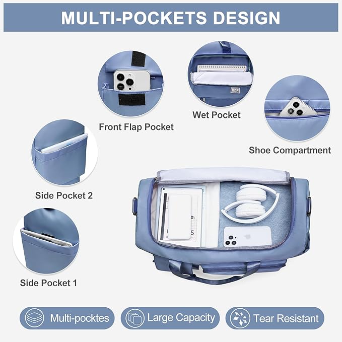 Small Gym Bag for Women, Travel Duffle Bag Carry On Weekender Bag with Shoe Compartment