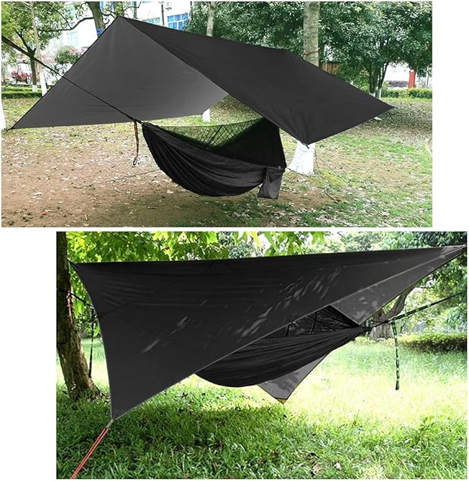 Oversized rain Tarpaulin,Camping Hammock with Mosquito Net Rain Fly Heavy Duty Tree Strap,Single Double Hammock Tent Waterproof Rainfly Set,Camping Backpacking Backyard Patio Hiking Travel Outdoor