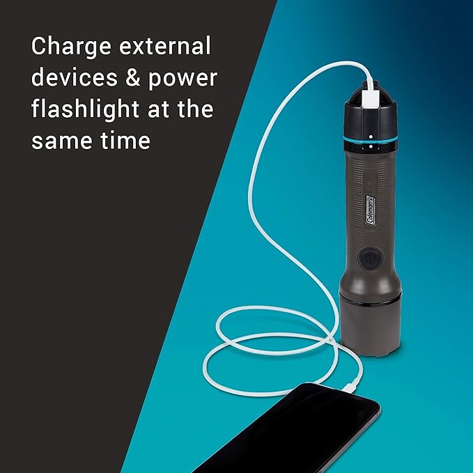 Coleman OneSource Rechargeable LED Flashlight, Water-Resistant Flashlight with OneSource Batteries Shines Up to 1000 Lumens, Rechargeable Heavy-Duty Flashlight for Camping, Emergencies, & Home Usage