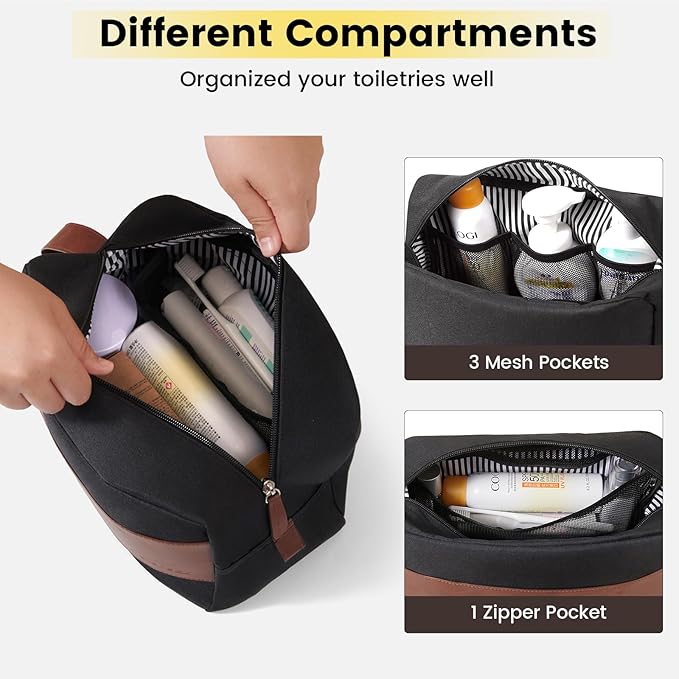 Vorspack Travel Toiletry Bag - Large Toiletry Bag for Men Water Resistant Dopp Kit Skincare Bag Travel Bag for Toiletries - Black