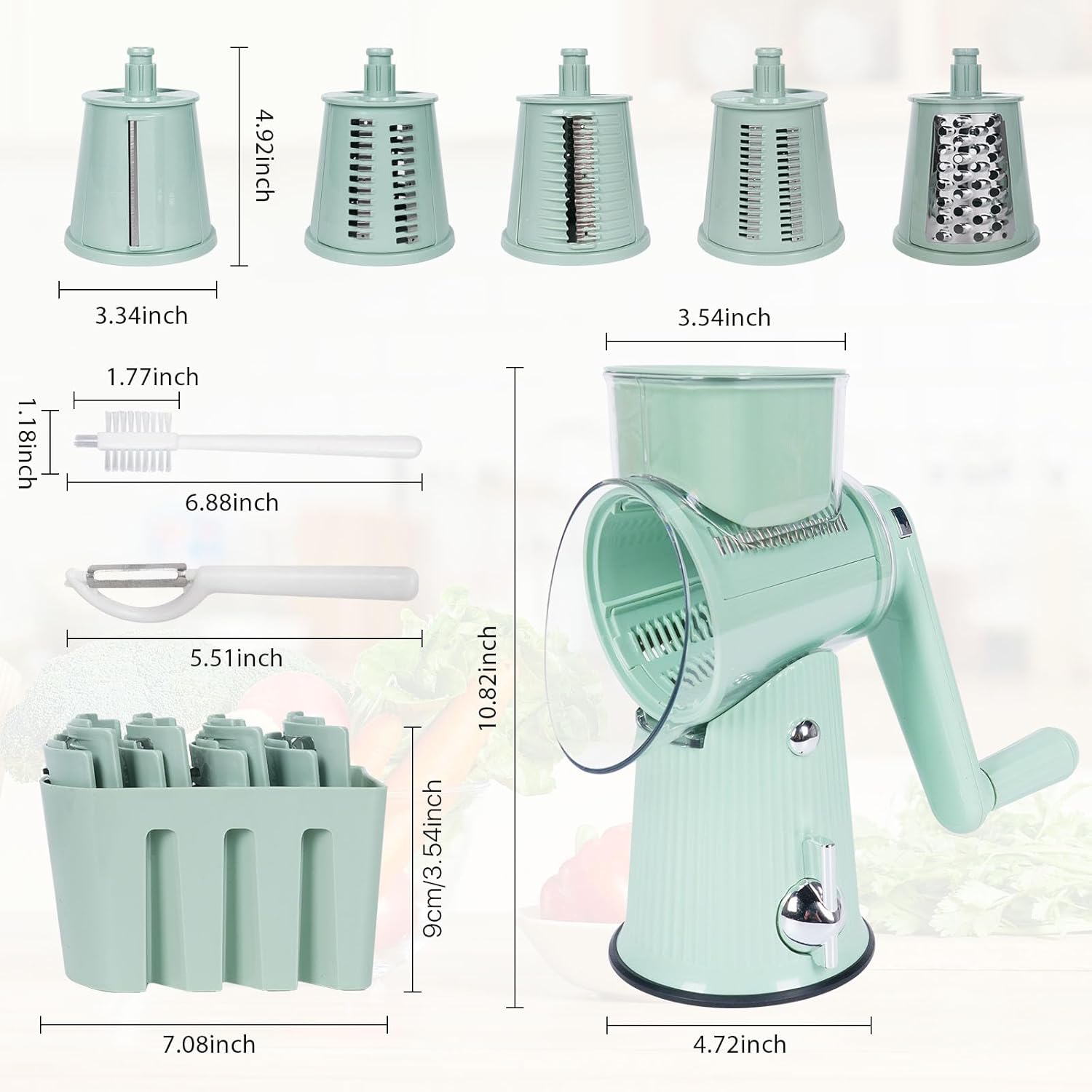 Rotary Cheese Grater,Multifunction 5 In 1 Chopper Vegetable Cutter Slicer, Round Mandoline Drum Slicer,Cheese Shredder,Grater With Handle,Easy to Clean Kitchen Gadgets with Storage Box