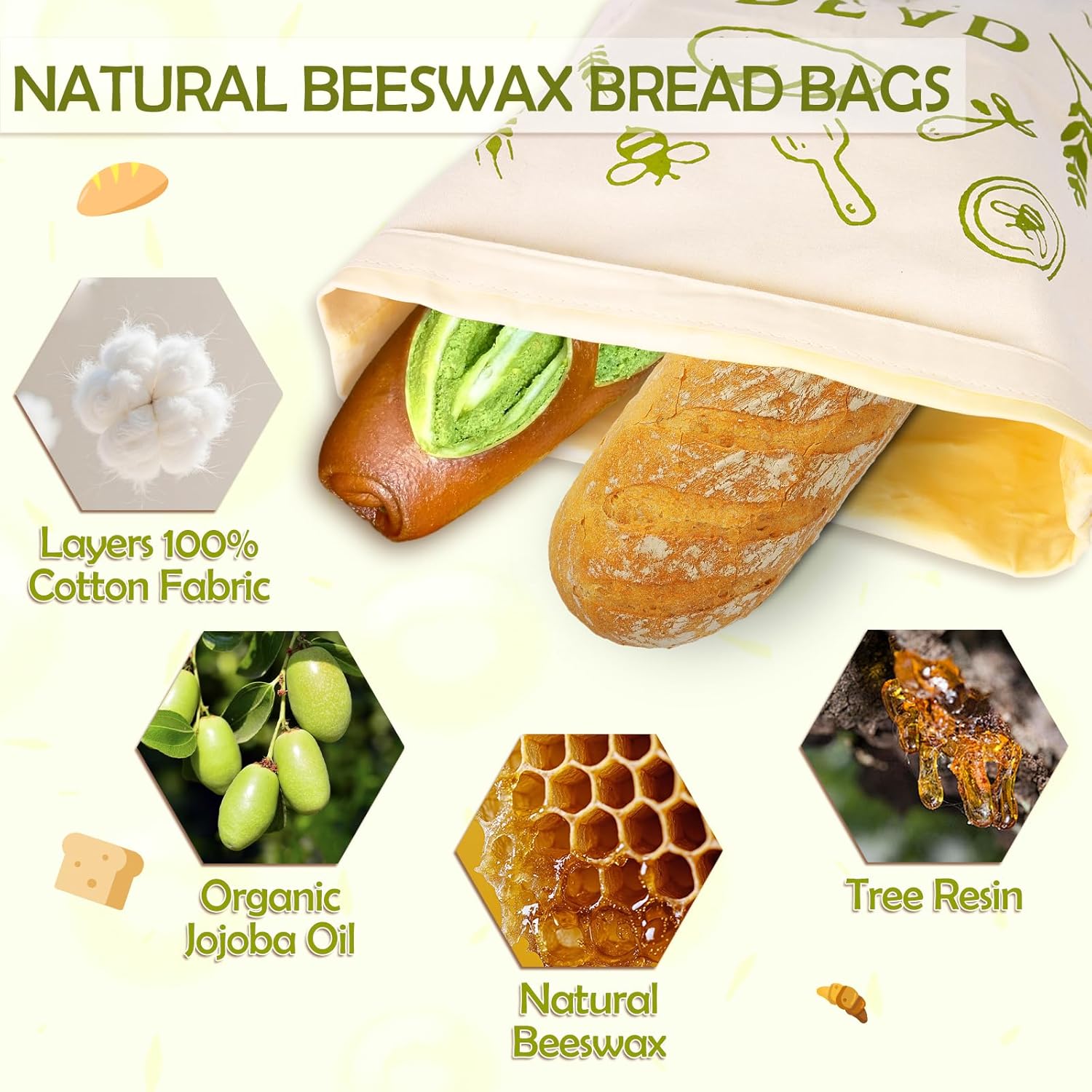 2 Pack Beeswax Bread Bag for Sourdough - Reusable Sourdough Bread Bags, Bread Bags for Homemade, Keep Your Loaf Fresh for Days Extra Large and Easy to Clean Cotton Storage Bag XL 17x13 Inch