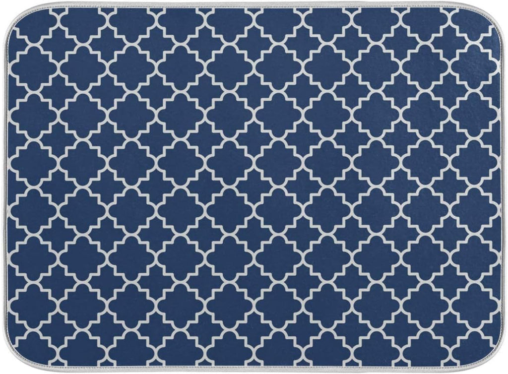 Super Absorbent Dish Drying Mat Microfiber Fast-Drying Dish Mat 24" x 18" Kitchen Dish Drying Pad Watercolor Cute Navy Blue Moroccan Mandala