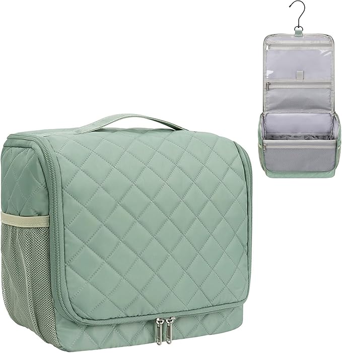 Relavel Toiletry Bag for Men, Hanging Travel Makeup Bag for Women, Waterproof Large Cosmetic Organizer Multiple Compartments for Accessories, Full Sized Toiletries Dopp Kit Shaving Bag (Green, Medium)