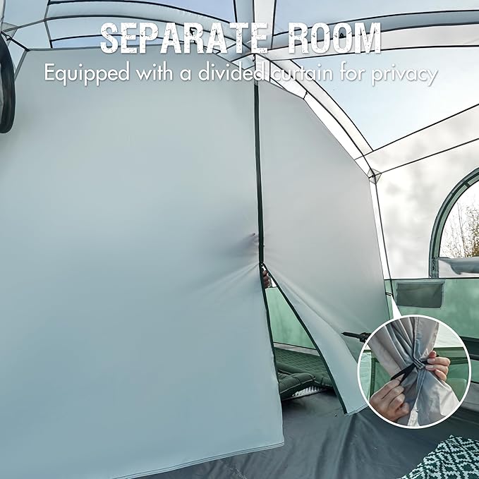 PORTAL 8 Person Family Camping Tent with Porch, Weather Resistant Camping Tents with Rainfly, Large Cabin Tents with 2 Room, Easy Set Up Tent for Outdoor Camping, Backyard