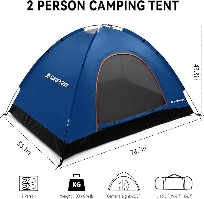 2 Person Camping Tent 4 Person Tents for Camping Windproof Tents for Camping Hiking Backpacking Traveling 2/3/4 Family People Tents for Camping Portable Tent with Carry Bag