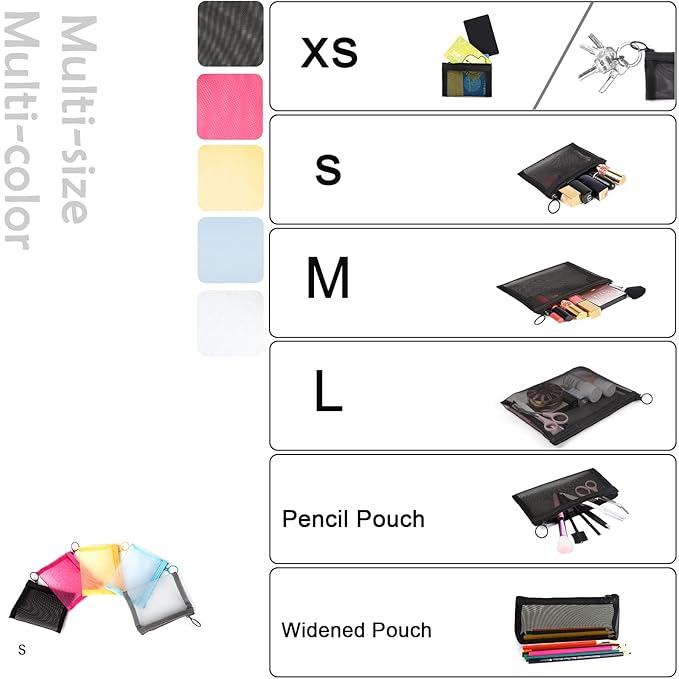 patu Mini Zipper Mesh Bags, 4" x 5", Size S / A7, 5 Pieces, Beauty Makeup Lipstick Cosmetic Accessories Organizer, Small Travel Kit Storage Pouch, Pink