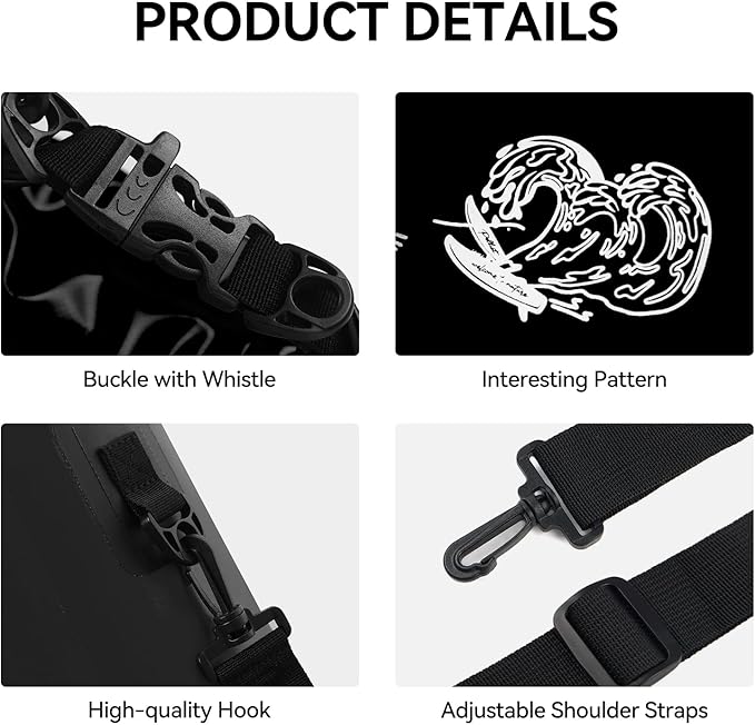 20L Waterproof Dry Bag Tough & Water-repellent Storage Bag with Adjustable Shoulder Straps Lightweight Portable Backpack Dry Bags for Kayaking Boating Camping Black