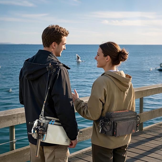 Small Fishing Bag with Rod Strap, Small Tackle Bag – Tackle Boxes & Gear,Portable & Lightweight, Move Freely, Cast Smoothly - Fishing Gifts for Men (Large - Light Grey)