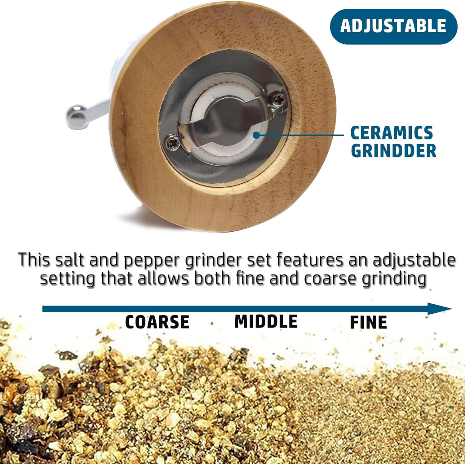 Pepper Mills Set Manual Pepper Grinder, Classical Hand Shake Pepper Grinder Set, Wooden Salt & Pepper Mill Ceramic Blades Metal Handle Sea Salt Mills, Enjoy Fresh Ground Pepper Various Spices