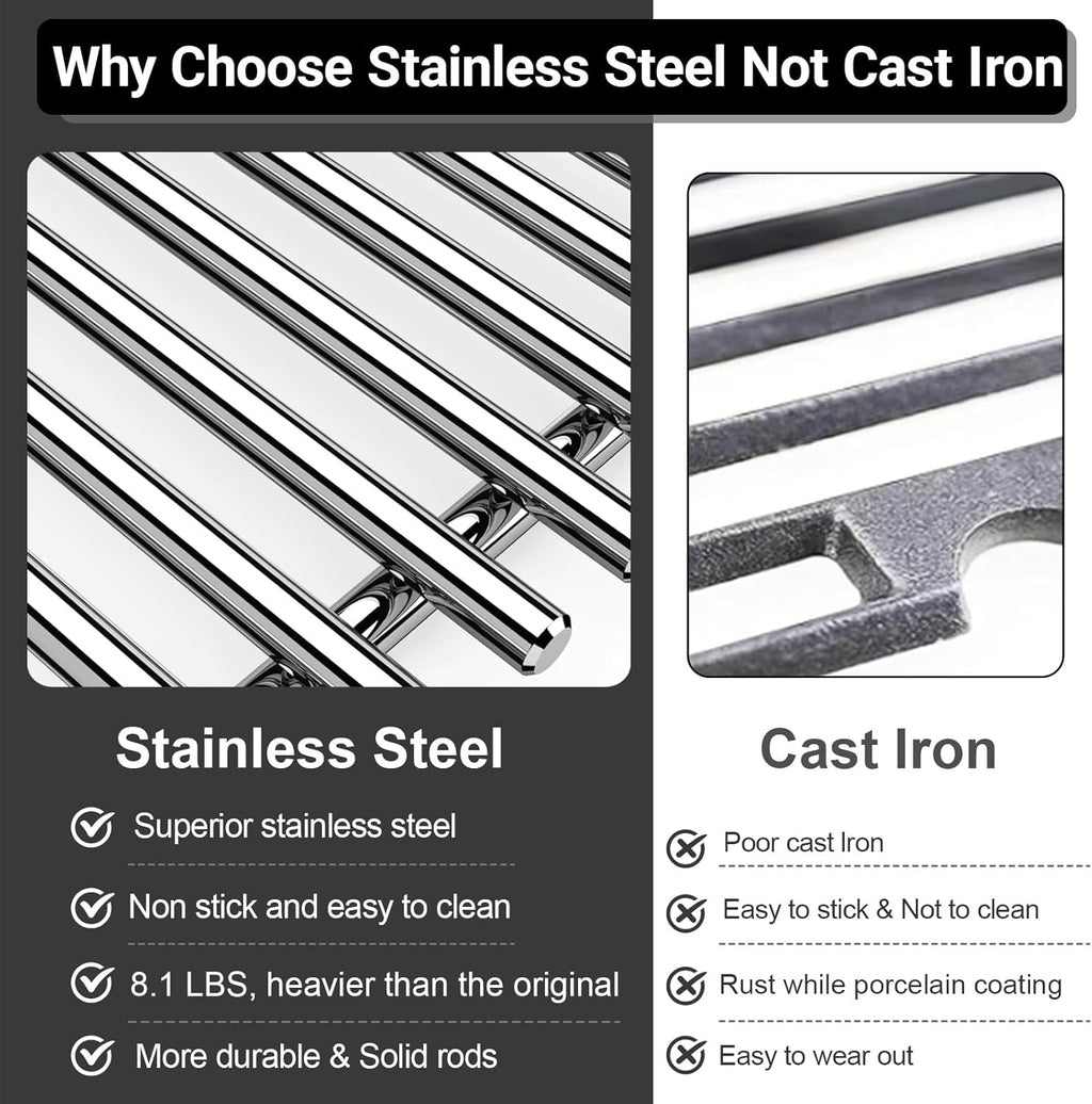 7637 Stainless Steel Grill Parts for Weber Spirit E210, 17.5 Inch Cooking Grates for Weber Spirit E210, E220, S210, S220 with Front Control, Replacement Parts for Weber Spirit 200 & GS4 Spirit II E210