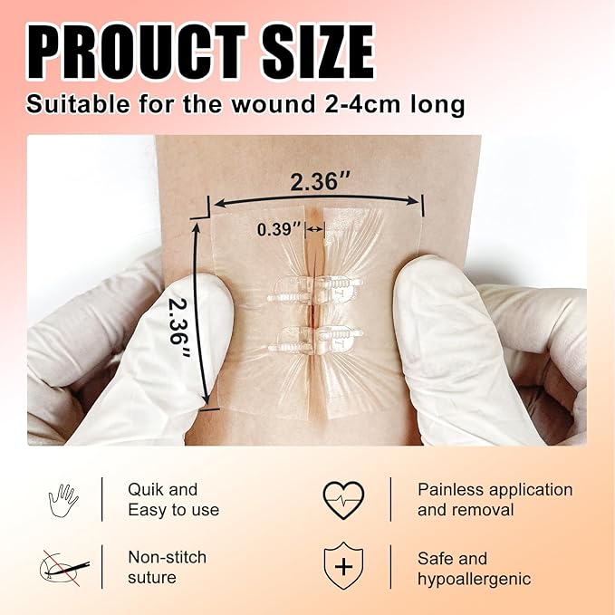 Carbou Emergency Wound Closure Strips - 4 Pcs - Zip Stitch Butterfly Bandaids - Laceration Closure Kit - Stitchless & Easy to Use