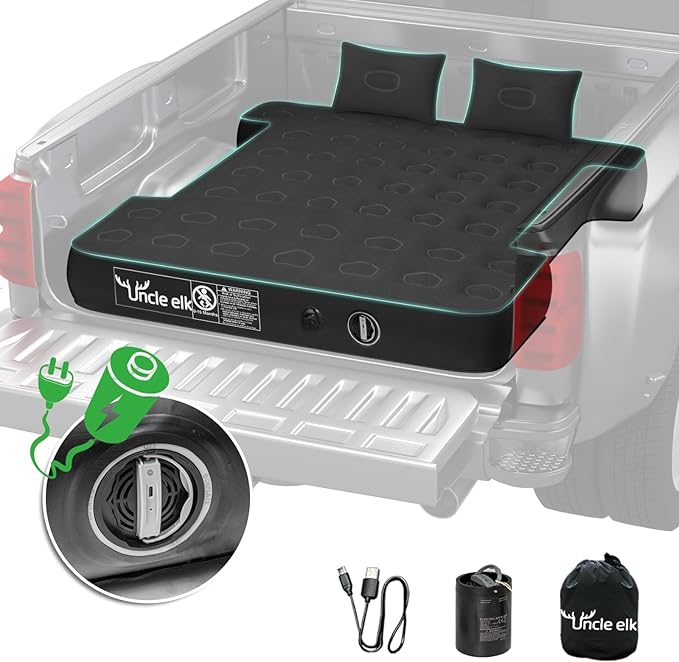 Truck Bed Mattress 5.5-5.8ft: Inflatable Full Size Truck Bed Air Mattress with Wireless Rechargeable Pump, Pickup Mattress with Carry Bag (Black)