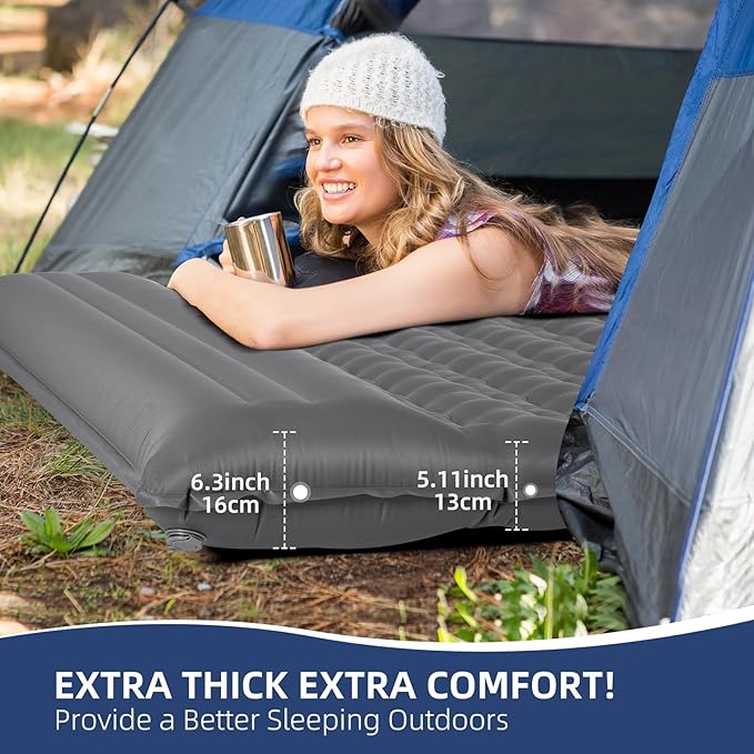 WANNTS Double Sleeping Pad, Extra Thick Ultralight Inflatable Sleeping Pad for Camping, Built-in Pump for Hiking, Airpad, Carry Bag, Repair Kit, Compact & Lightweight Camping pad