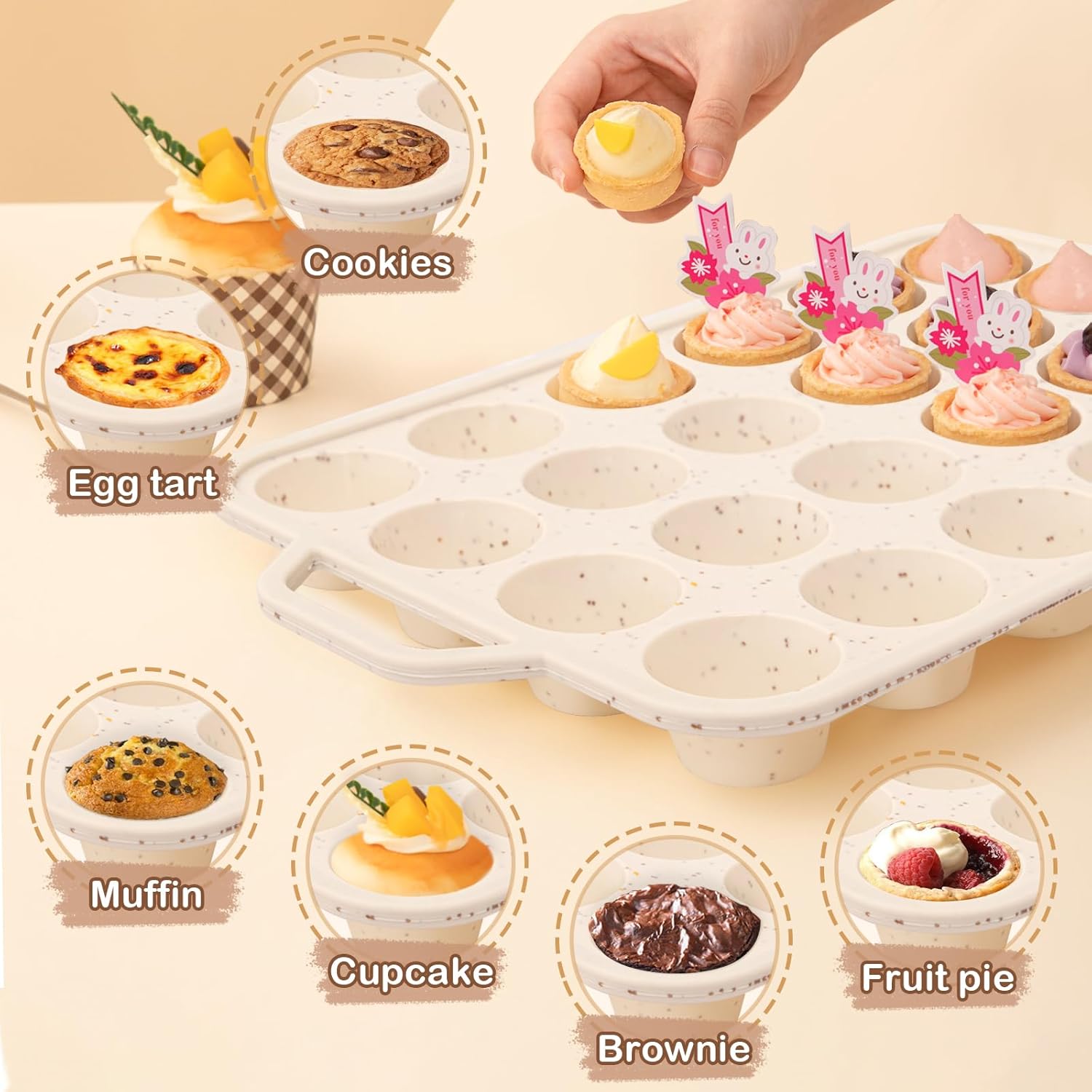 Silicone Mini Muffin Pan, 24 Cups Muffin Tin Baking Mold With Reinforced Stainless Steel Frame Inside, Nonstick Bakeware Cupcake Pan BPA Free