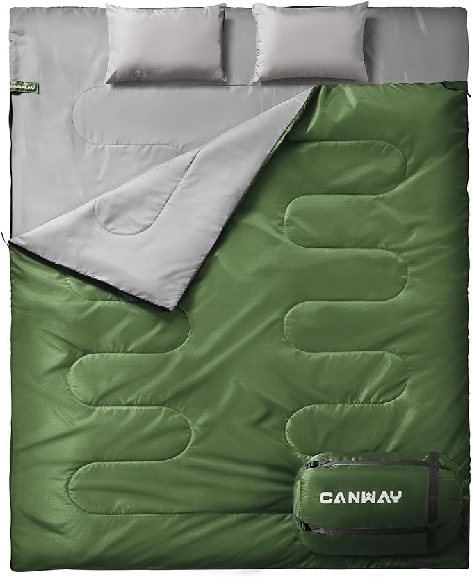 CANWAY Double Sleeping Bag Flannel for Adults Cold Weather Queen Size Two Person Sleeping Bags for Camping with 2 Pillows