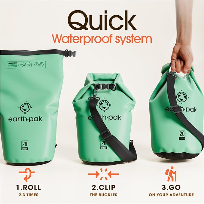 Earth Pak Waterproof Dry Bag - Roll Top Waterproof Backpack Sack Keeps Gear Dry for Kayak with Waterproof Phone Case