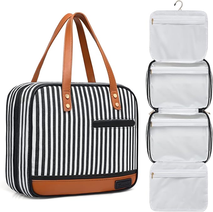 Hanging Travel Toiletry Bag,Large Capacity Cosmetic Travel Toiletry Organizer for Women with 4 Compartments & 1 Sturdy Hook,Perfect for Travel/Daily Use/Christmas