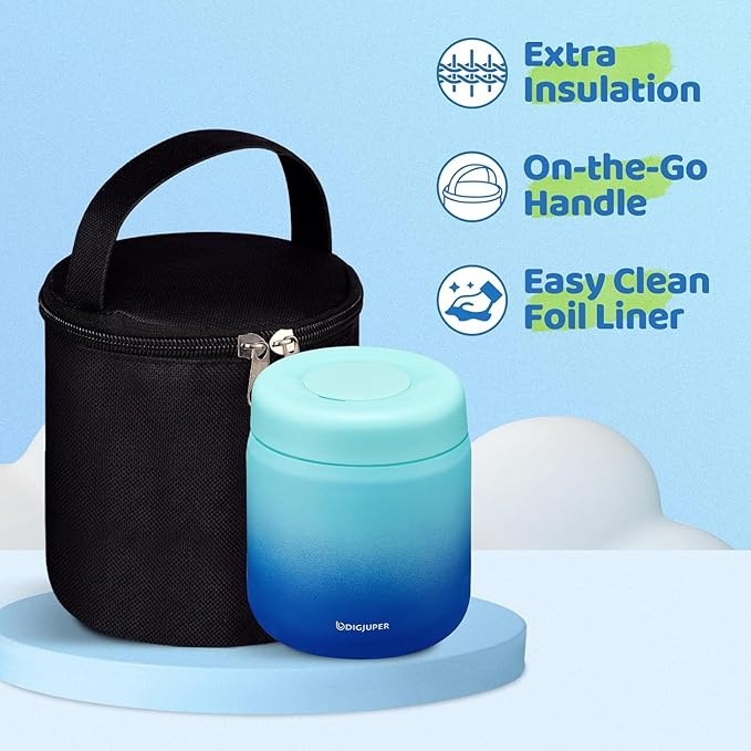 17oz Thermo Food Container w/Lunch Bag - Large Wide Mouth Thermal for Hot Food with BPA-free Folding Spoon, Leak-Proof Soup Jar Lunch Box for Kids Adults School Outdoors