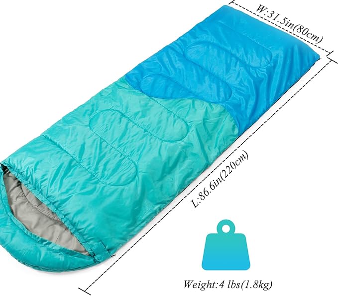 Sleeping Bag - 3 Seasons for Adults Kids Boys Girls Camping Hiking - Warm Cold Weather Lightweight Portable with Compression Bag for Backpacking in Spring, Summer, Fall and Winter