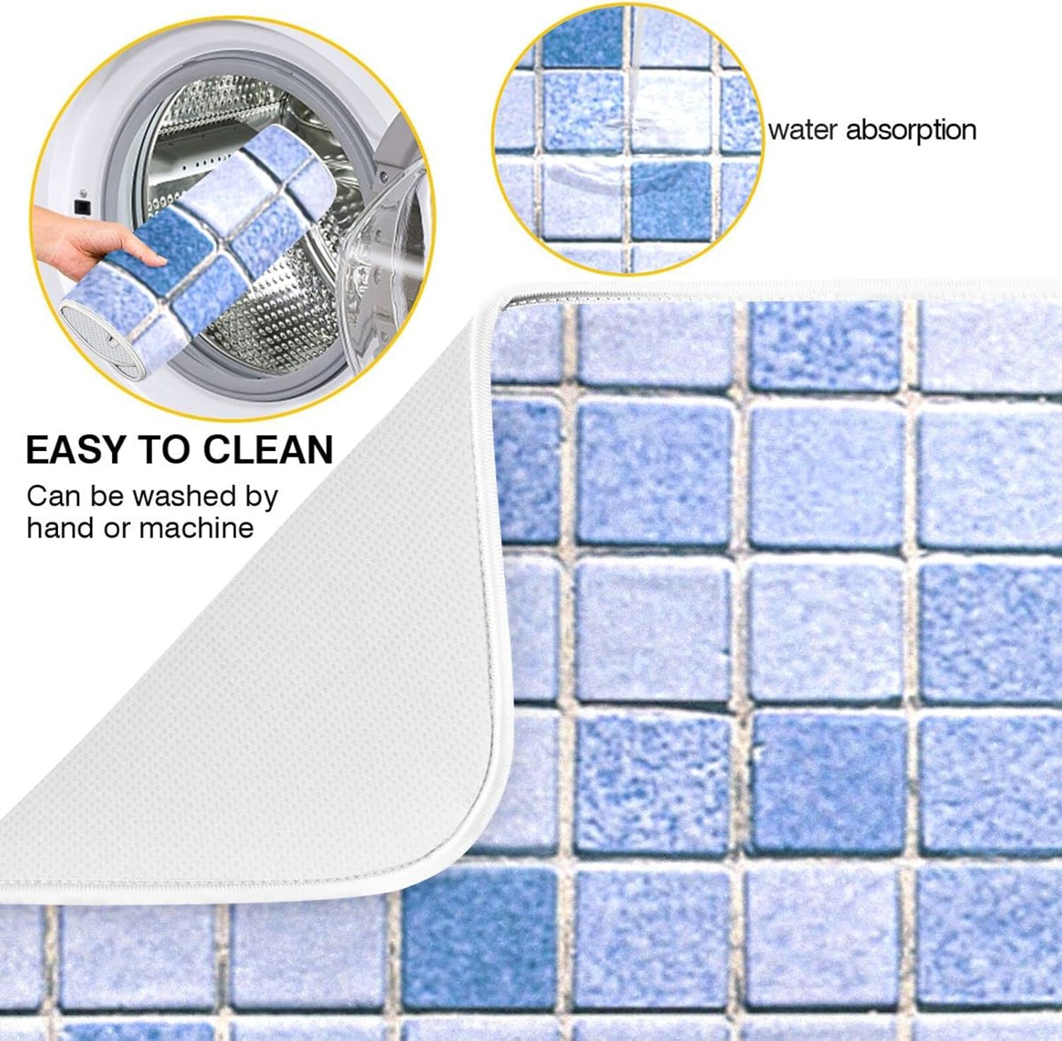 Super Absorbent Dish Drying Mat, Microfiber Fast-Drying Dish Mat, 16" x 18", Kitchen Dish Drying Pad, Mosaic Pattern