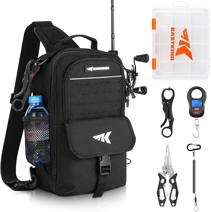 KastKing Everyday Essential Fishing Backpack & Tool Set, Fishing Sling Tackle Bag & 3500-Tackle Box Waterproof, Fishing Scale, 7" Fishing Pliers, Lip Gripper-Fishing Gear and Fishing Gift for Men