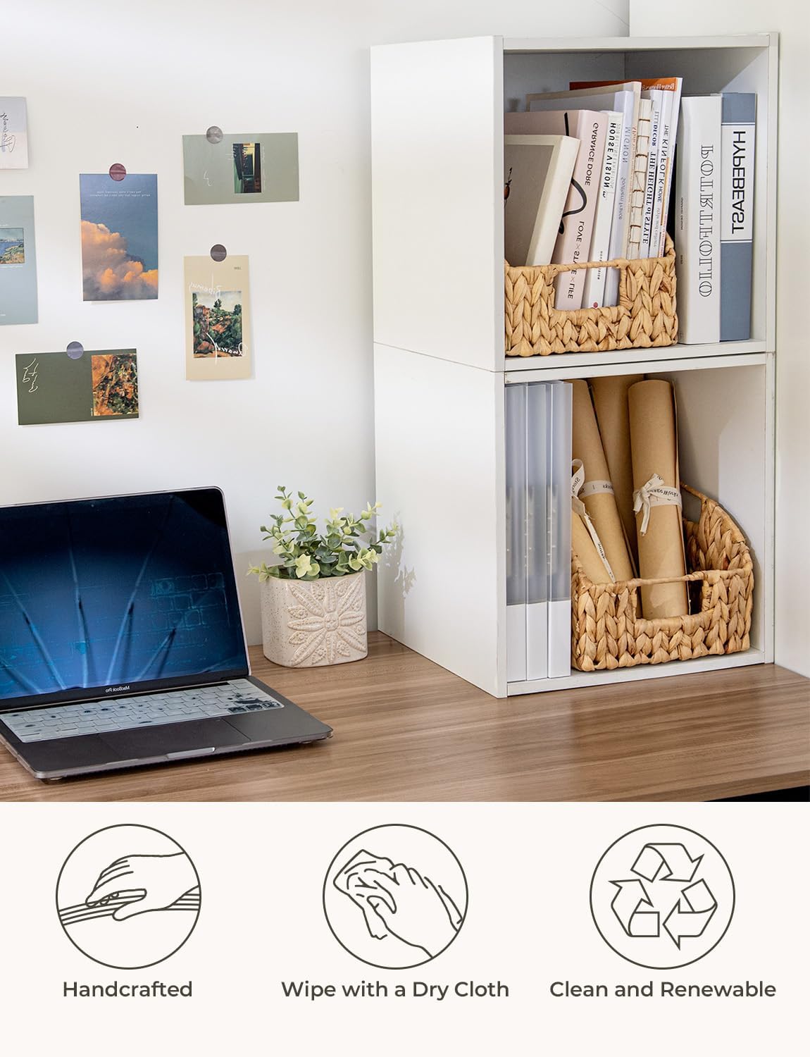 StorageWorks Pantry Baskets for Organizing, Wicker Basket with Built-in Handles, Handwoven Wicker Storage Baskets, Water Hyacinth for Shelves, 2 Pack