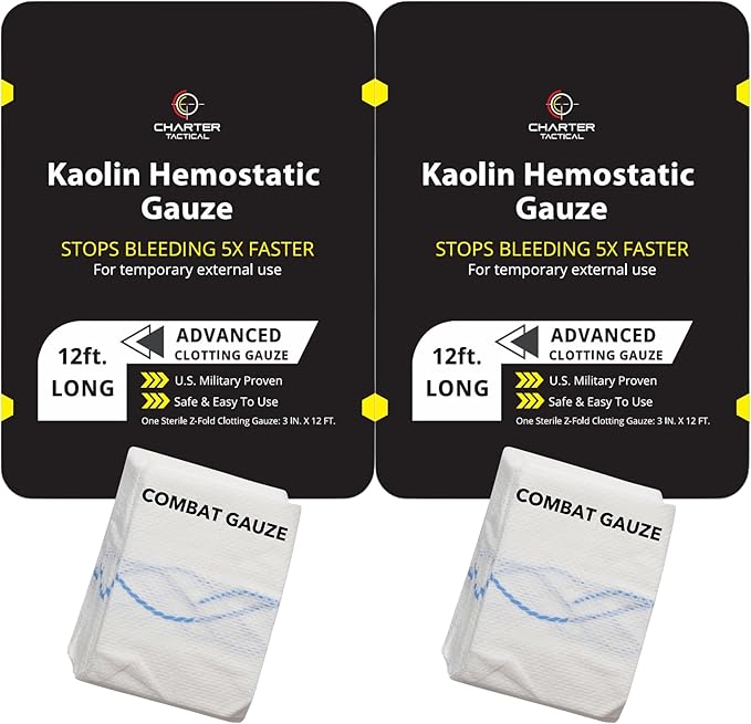 First Aid Advanced Quick Clotting Combat Gauze - Flexible Hemostatic Gauze - to Stop The Bleed kit Faster with Quick Clotting - Survival Kit Supplies - 3" x 12.5' - Pack of 2