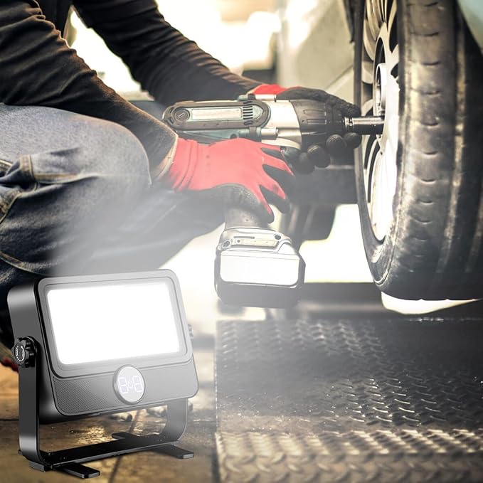 100W LED Work Light Rechargeable, Rechargeable Outdoor Light Solar Camping Lights with Magnetic, 4 Modes, Waterproof Portable Floodlight for Emergency, Repair, Camping