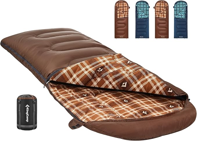 KingCamp Sleeping Bag for Adults, Cold Weather & Warm XL Big and Tall Flannel Sleeping Bags with Compression Sack Portable Waterproof Essentials Gear Accessories for Outdoor Camping