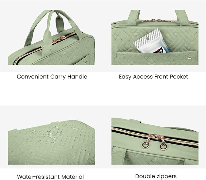 BAGSMART Toiletry Bag Travel Bag with Hanging Hook, Water-resistant Makeup Cosmetic Bag Travel Organizer for Accessories, Shampoo, Full-size Container, Toiletries (Green, Large)