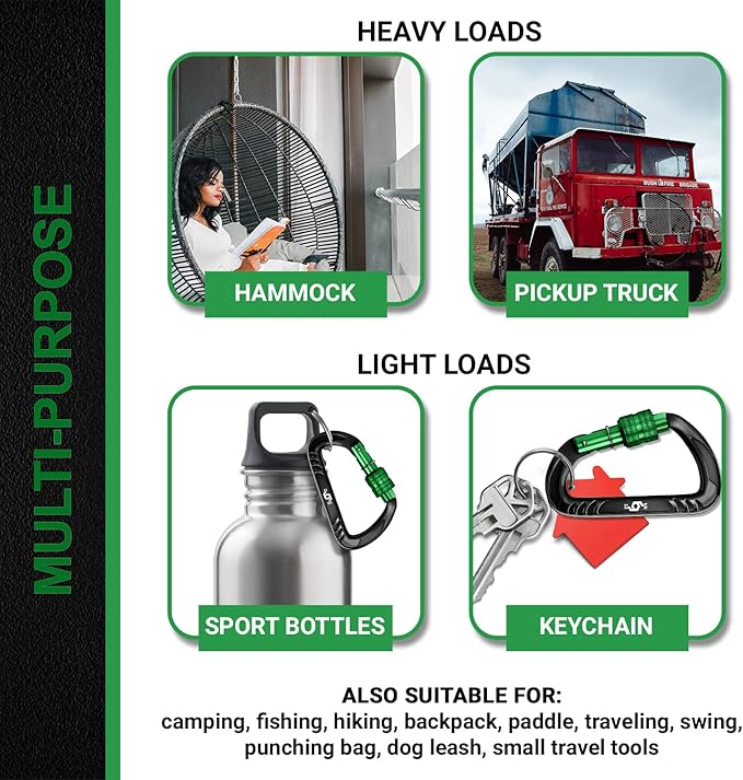 12kN (2697 lbs) Heavy Duty, Locking, Auto Locking, Wiregate Carabiner Clips, for Securing Pets, Outdoor, Camping, Hiking, Hammock, Dog Leash Harness, Keychains