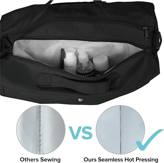 Sports Gym Bag for Women, Travel Workout Duffel Overnight Shoulder Bags with Shoes Compartment and Wet Pocket Lightweight Weekend Waterproof Black