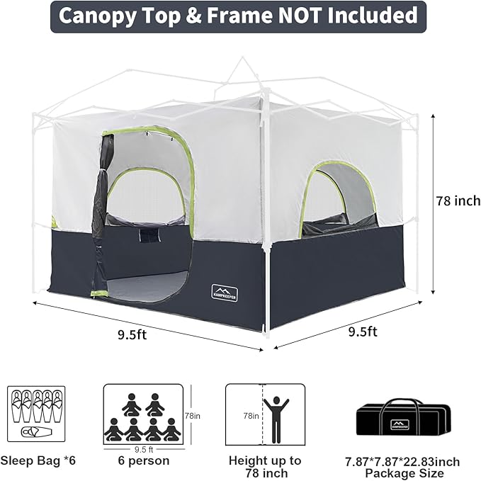 KAMPKEEPER Camping Inner Tent for Pop Up Canopy Converts 10'x10' Straight Leg Canopy into Camping TentFully Vented Roof, Black