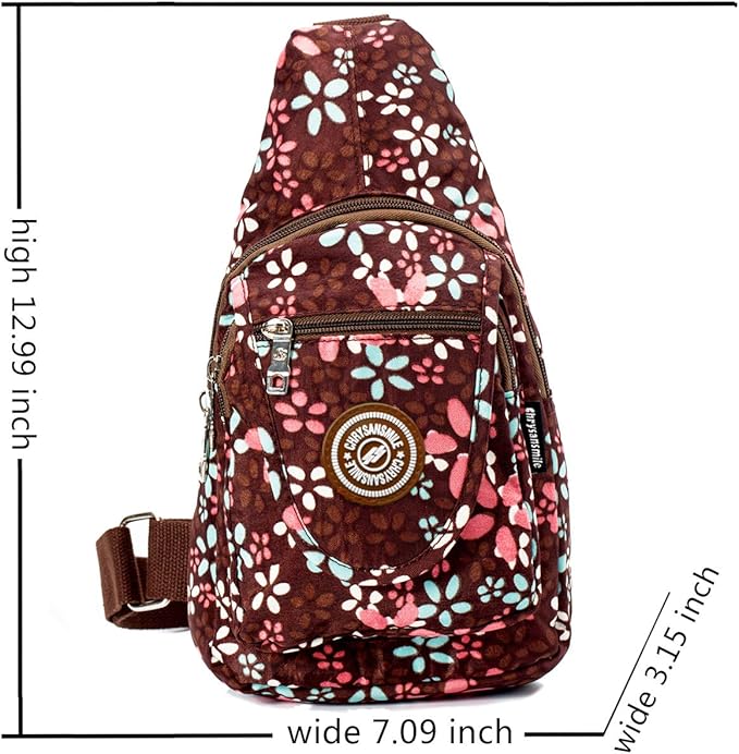 Chrysansmile Sling Bag for Women Men Nylon Crossbody Bags Fanny Packs Flower Print Small Backpack for Travel Hiking