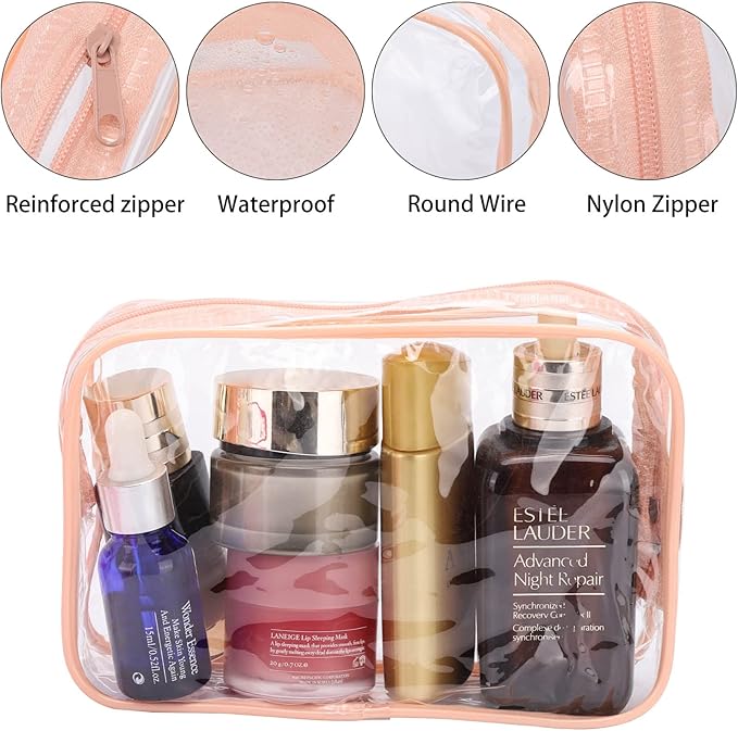 Tbestmax 10 Pack Clear Cosmetic Bags Makeup Bags Portable Waterproof TSA Approved Travel Toiletry Bags Organizer