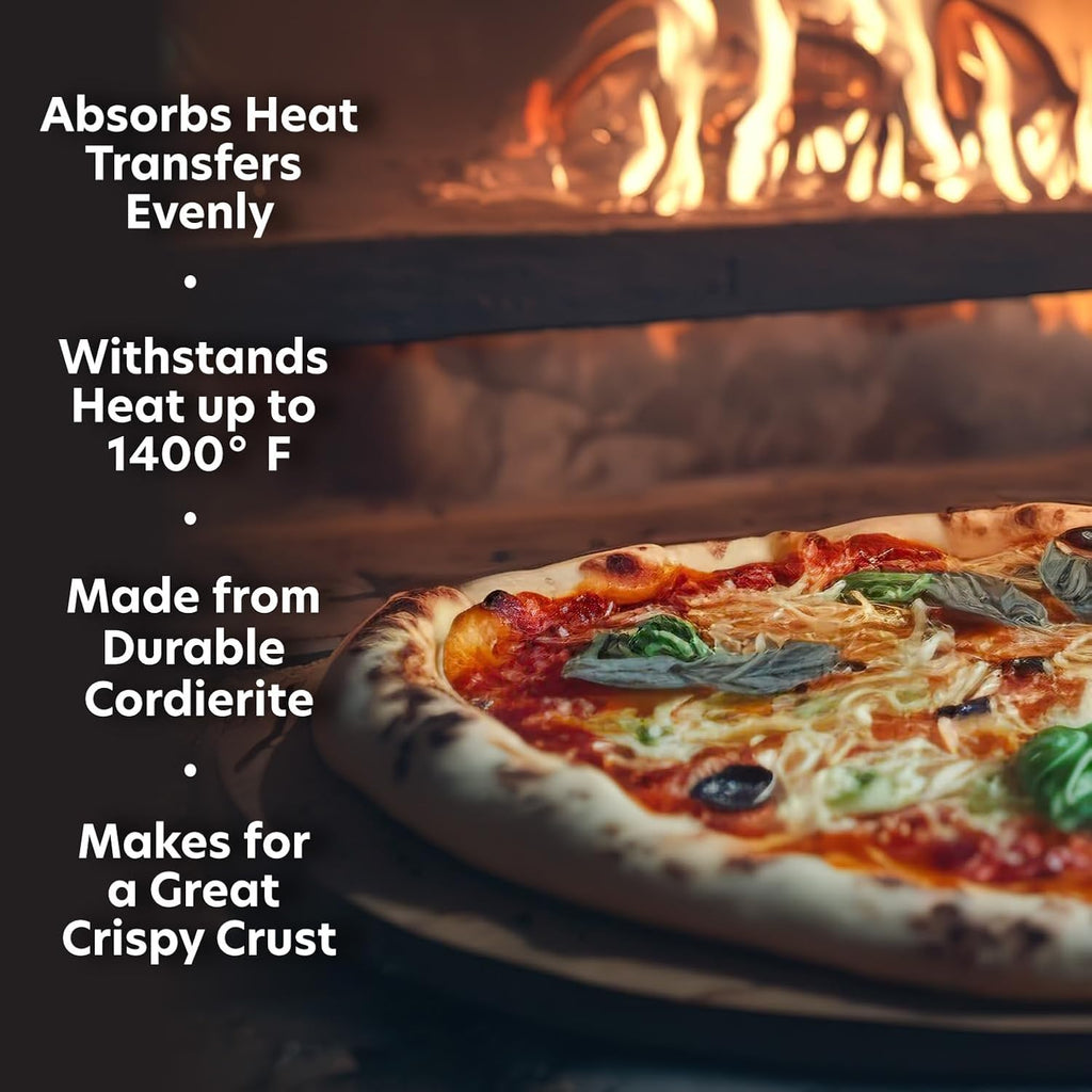 Pizza Stone for Oven, Grill, BBQ - Round 5/8 Inch Extra Thick Baking Stone w/Safe & Even Heating - XL 16.5" Pan for Crispy Crust, Made of Heavy Duty Cordierite can Withstand 550+ Degrees Fahrenheit