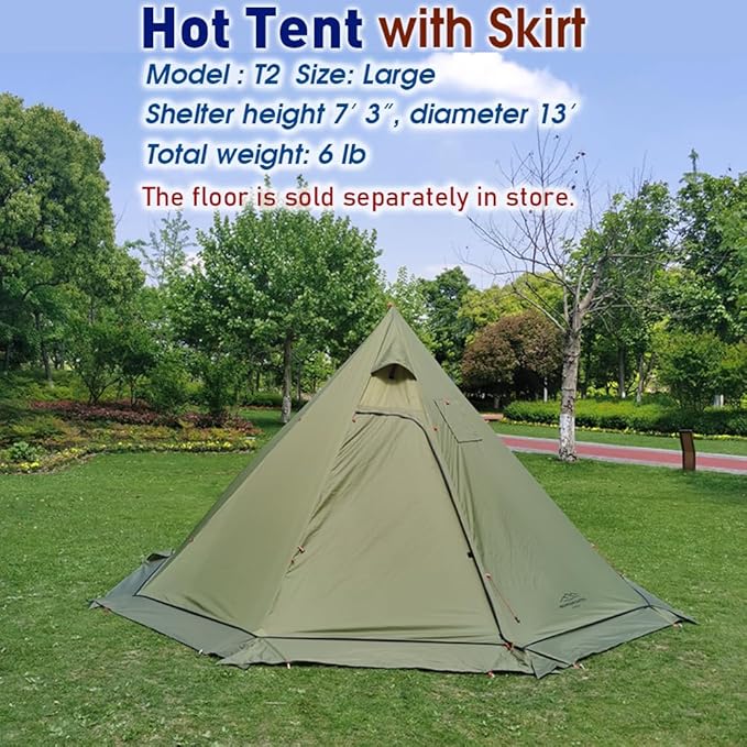 4 Persons 5lb Lightweight Tipi Hot Tents with Stove Jack, 7'3" Standing Room, Teepee Tent for Hunting Family Team Backpacking Camping Hiking