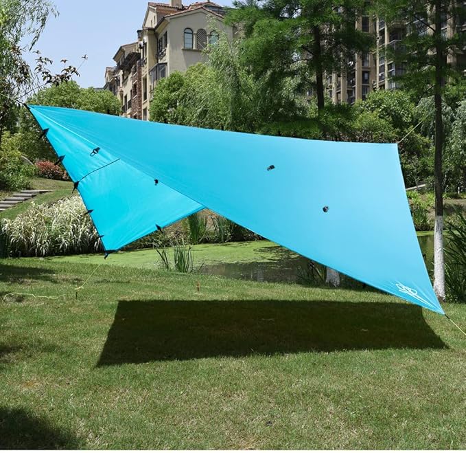 Gold Armour Rainfly Tarp Hammock, Premium 14.7ft/12ft/10ft/8ft Rain Fly Cover, Waterproof Ultralight Camping Shelter Canopy, Survival Equipment Gear Camping Tent Accessories (Sky Blue 10ft x 10ft)