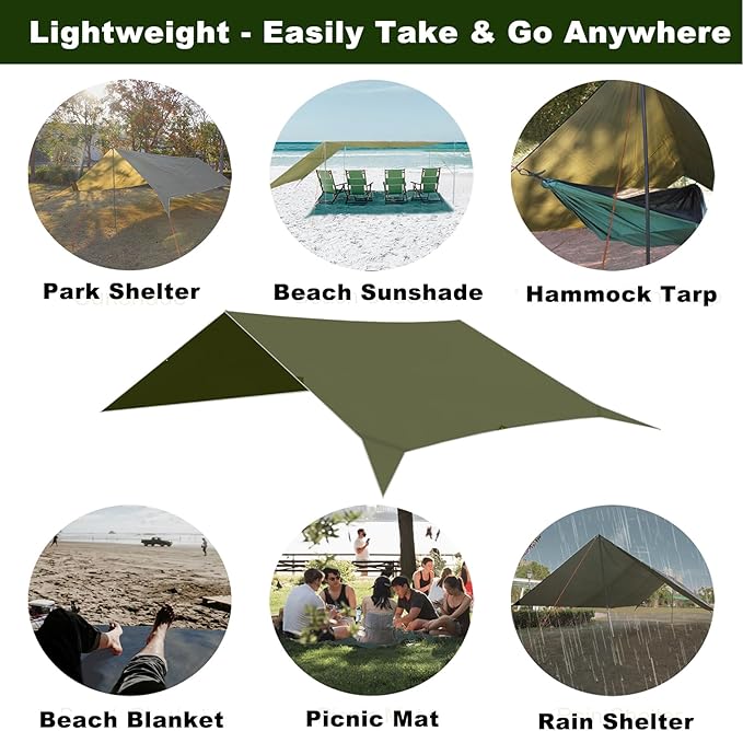 GEERTOP 17 × 10 ft Large Camping Tent Tarp Outdoor Waterproof Flame Retardant Hammock Rain Fly Backpacking Tent Tarp Shelter for Hiking Travel Picnic(Not Includes Poles)