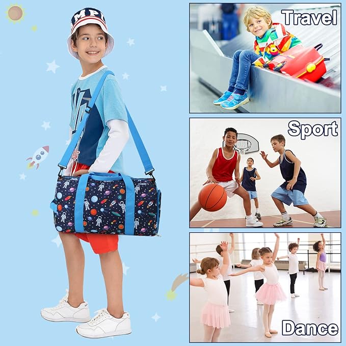 Kids Duffle Bag for Boys,RAVUO Water Resistant Travel Bag Overnight Bag Weekender Carry On Bag for Gym Sport with Shoe Compartment and Wet Pocket Space