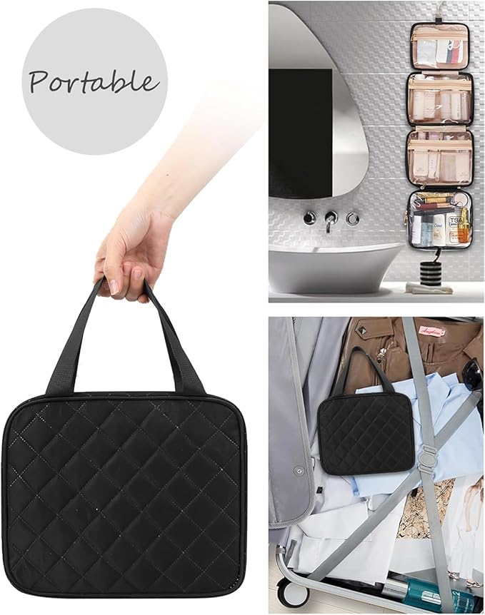 Travel Makeup Bag Hanging Toiletry Bag for Women Men TSA Approved Clear Bag Toiletries Waterproof Cosmetic Bag Toiletry Bag Travel Toiletry Organizer for Bathroom Shower, Black Diamond Grid