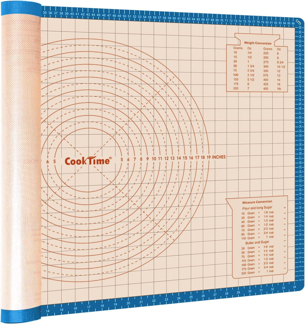 Silicone Pastry Mat 36 x 24 Inch - Larger Silicone Baking Pastry Mat for Rolling Dough,Non Slip Silicon Dough Sheet with Measurement,Perfect for Making Pie,Pizza,Blue